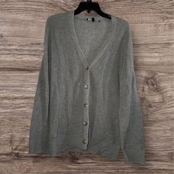 Hudson Los Angeles Solid Knit V Neck Gray Button Up Cardigan 100% Cotton XL - Picture 1 of 5